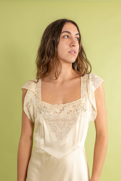 1930s Boué Soeurs Ivory Silk Satin Gown [sm/med]