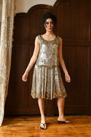 1920s French Couture Gold + Silver Sequin Flapper Dress
