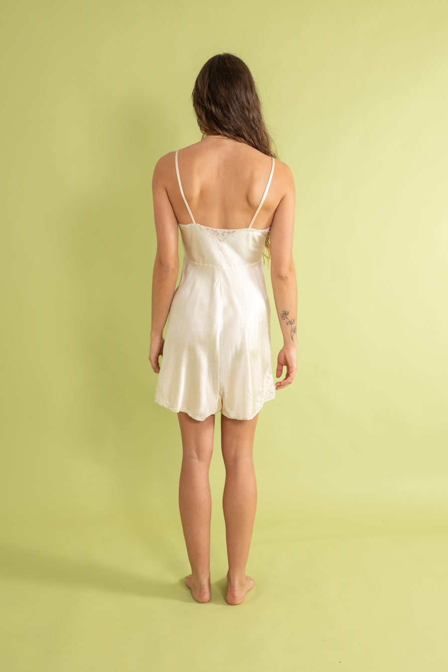 1930s Ivory Silk Embroidered Step In Romper [xs/sm/med]