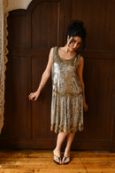 1920s French Couture Gold + Silver Sequin Flapper Dress