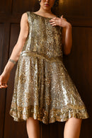 1920s French Couture Gold + Silver Sequin Flapper Dress