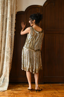 1920s French Couture Gold + Silver Sequin Flapper Dress