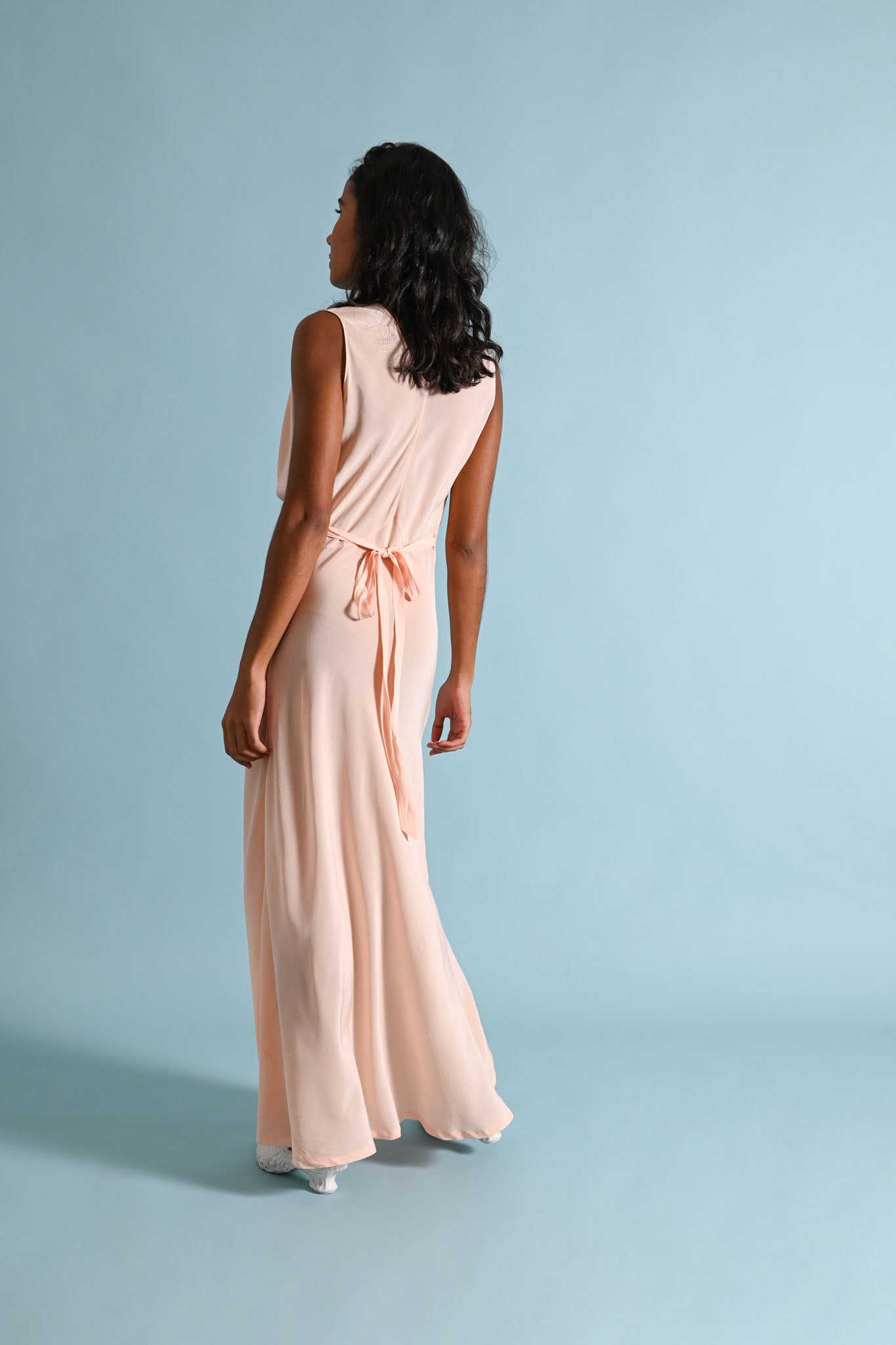 1930s Pink Silk Crepe Appliqué Gown [med/lrg]