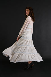 1930s Ivory Silk Chiffon Tiered Peignoir [xs/sm]
