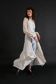1930s Ivory Silk Chiffon Tiered Peignoir [xs/sm]