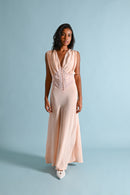 1930s Pink Silk Crepe Appliqué Gown [med/lrg]