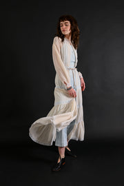 1930s Ivory Silk Chiffon Tiered Peignoir [xs/sm]