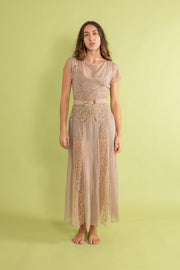 1930s Mauve Silk and Lace Deco Appliqué Gown [xs/sm/med]