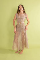 1930s Mauve Silk and Lace Deco Appliqué Gown [xs/sm/med]