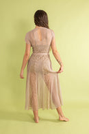 1930s Mauve Silk and Lace Deco Appliqué Gown [xs/sm/med]