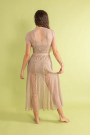 1930s Mauve Silk and Lace Deco Appliqué Gown [xs/sm/med]