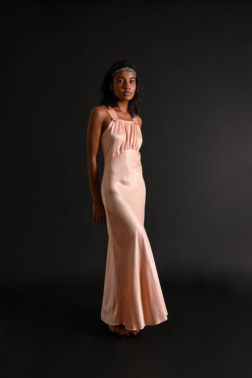 1930s Pink Hammered Silk Satin Deco Gown [xs/sm]