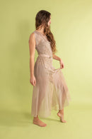 1930s Mauve Silk and Lace Deco Appliqué Gown [xs/sm/med]