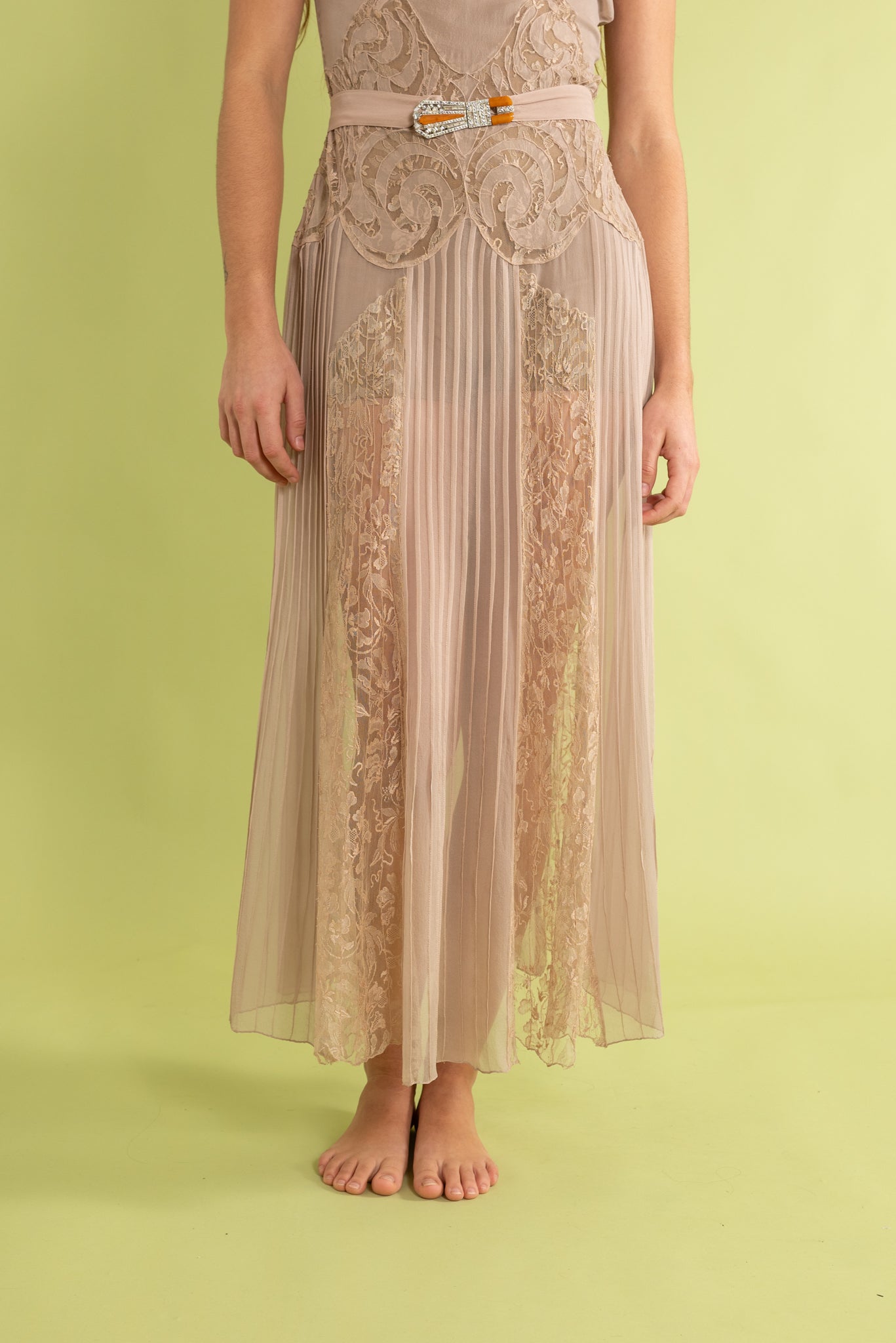 1930s Mauve Silk and Lace Deco Appliqué Gown [xs/sm/med]
