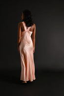 1930s Pink Hammered Silk Satin Deco Gown [xs/sm]