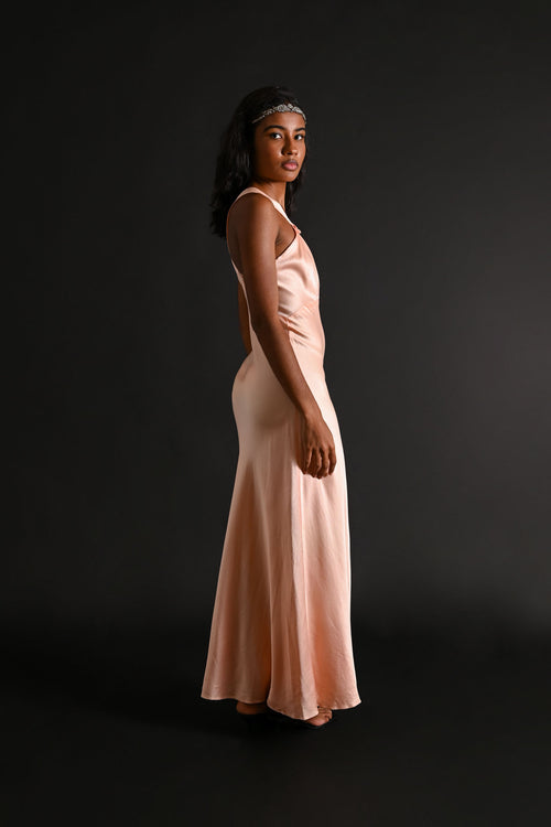 1930s Pink Hammered Silk Satin Deco Gown [xs/sm]