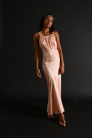 1930s Pink Hammered Silk Satin Deco Gown [xs/sm]