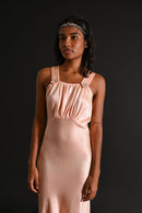 1930s Pink Hammered Silk Satin Deco Gown [xs/sm]