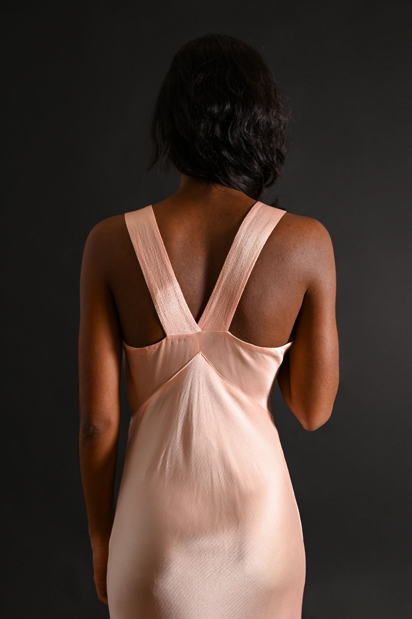 1930s Pink Hammered Silk Satin Deco Gown [xs/sm]