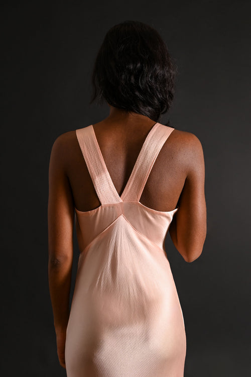 1930s Pink Hammered Silk Satin Deco Gown [xs/sm]