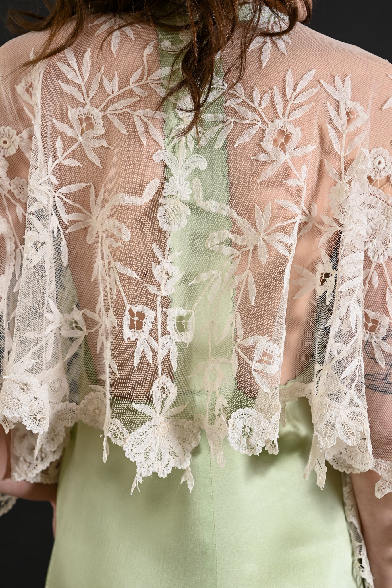 1920s Handmade Brussels Lace Shawl