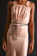 1920s Iridescent Green Beaded Tassel Belt