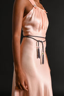 1920s Iridescent Green Beaded Tassel Belt