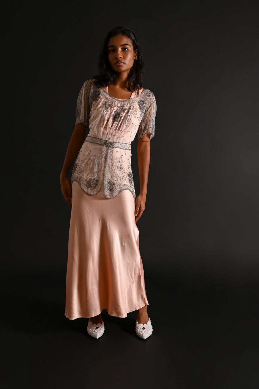 1910s Floral Beaded Mesh Tunic [xs/sm]