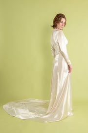 1930s Silk Bridal Gown with French Lace Collar [xs/sm]