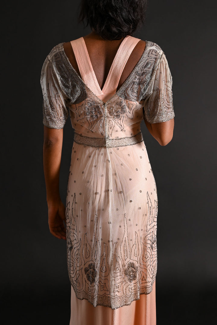 1910s Floral Beaded Mesh Tunic [xs/sm]