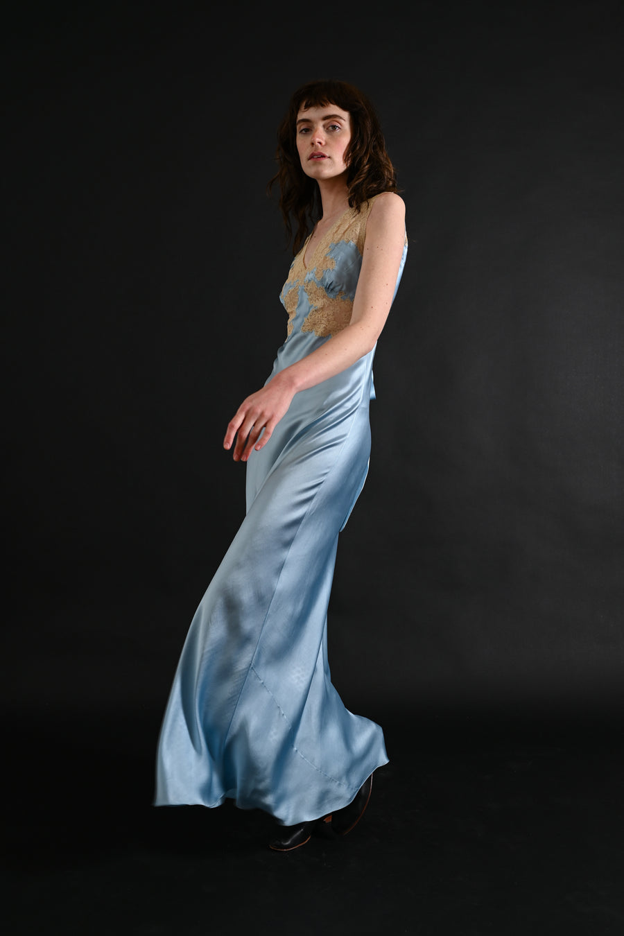 1930s Sky Blue Silk and Lace Gown [xs/sm]