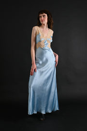 1930s Sky Blue Silk and Lace Gown [xs/sm]