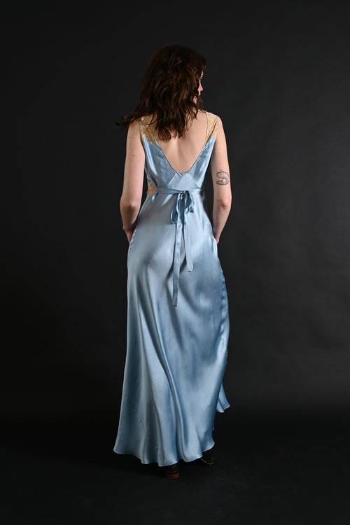 1930s Sky Blue Silk and Lace Gown [xs/sm]