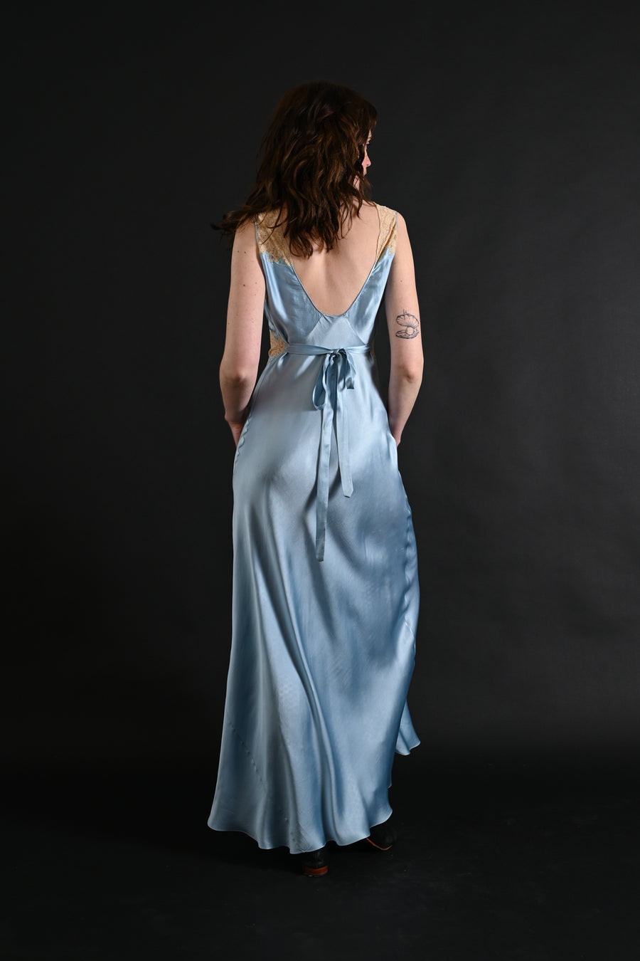 1930s Sky Blue Silk and Lace Gown [xs/sm]
