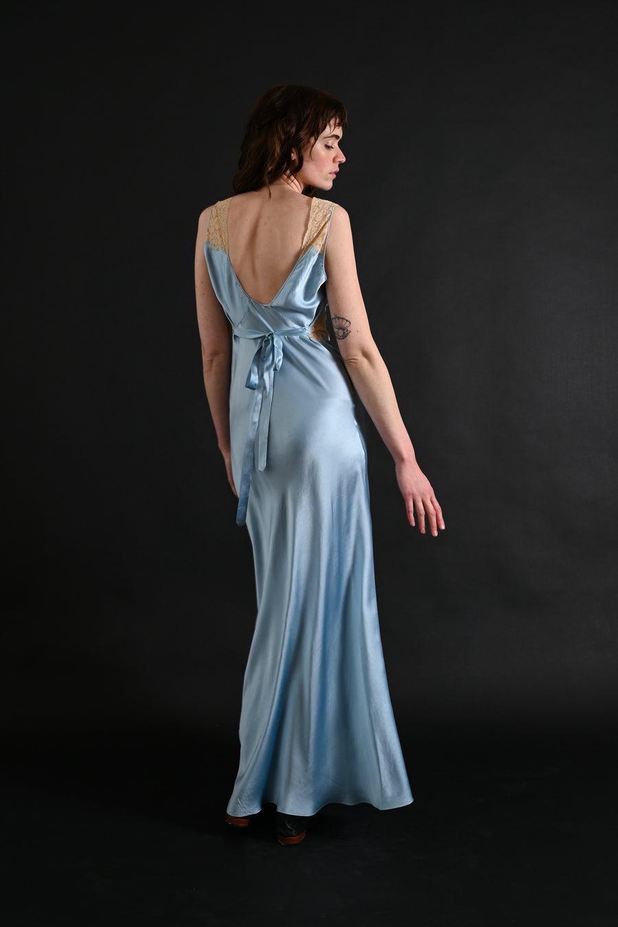 1930s Sky Blue Silk and Lace Gown [xs/sm]