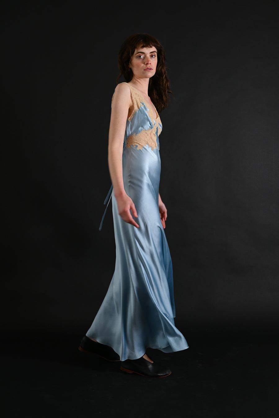 1930s Sky Blue Silk and Lace Gown [xs/sm]