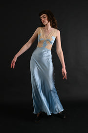 1930s Sky Blue Silk and Lace Gown [xs/sm]