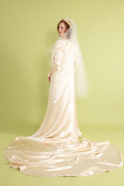 1930s Silk Satin Bias Bridal Gown + Trained Jacket Set [sm/med]