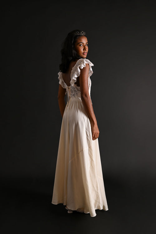 1930s Spanish Ivory Silk Lace Back Gown [sm/med]