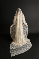 c1890s Handmade Brussels Mixed Lace Rectangular Bridal Veil