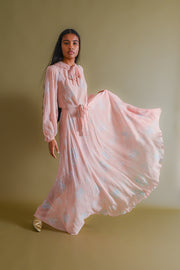 1930s Crinkle Silk Chiffon Balloon Sleeve Gown [xs/sm/med]