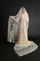 c1890s Handmade Brussels Mixed Lace Rectangular Bridal Veil