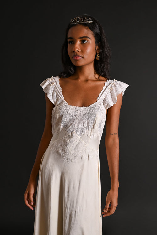 1930s Spanish Ivory Silk Lace Back Gown [sm/med]
