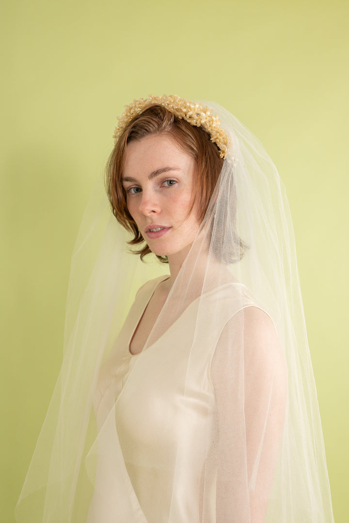 1930s Wax Blossom Crown with Original Silk Tulle Veil