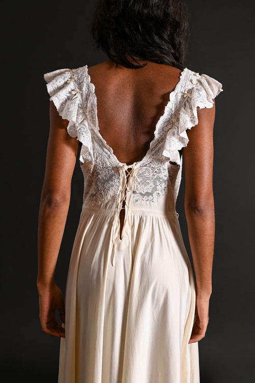 1930s Spanish Ivory Silk Lace Back Gown [sm/med]