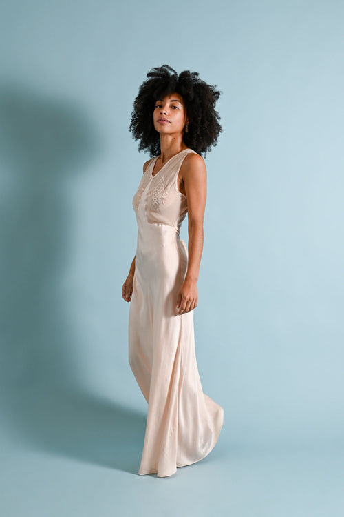 1930s Silk Pinecone Appliqué Gown [xs/sm]