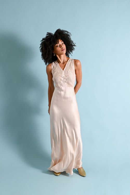 1930s Silk Pinecone Appliqué Gown [xs/sm]