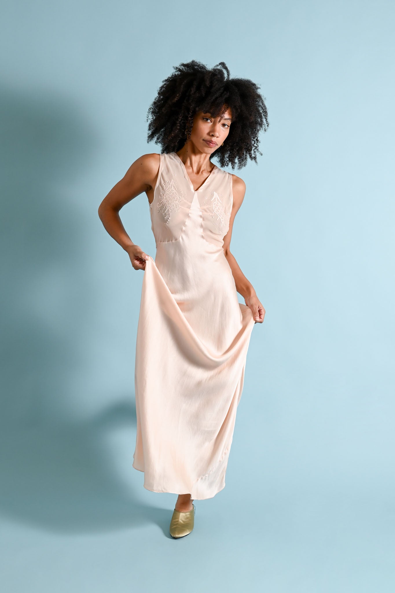 1930s Silk Pinecone Appliqué Gown [xs/sm]