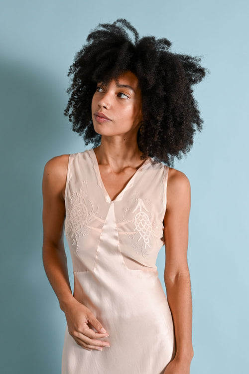 1930s Silk Pinecone Appliqué Gown [xs/sm]