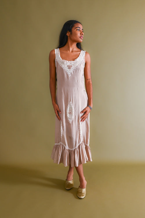 1910s Mauve Silk Ribbonwork Princess Slip [xs/sm]